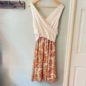 ANTHROPOLOGIE Amadi Crossfront Lola Dress Orange Butterfly Print Large